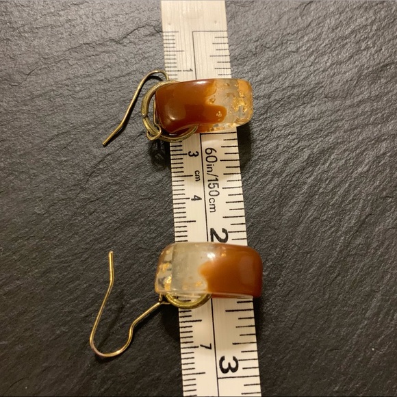 Amber Carmel Clear Resin Gold Tone Nugget Accent Dangle Earrings - Picture 7 of 11